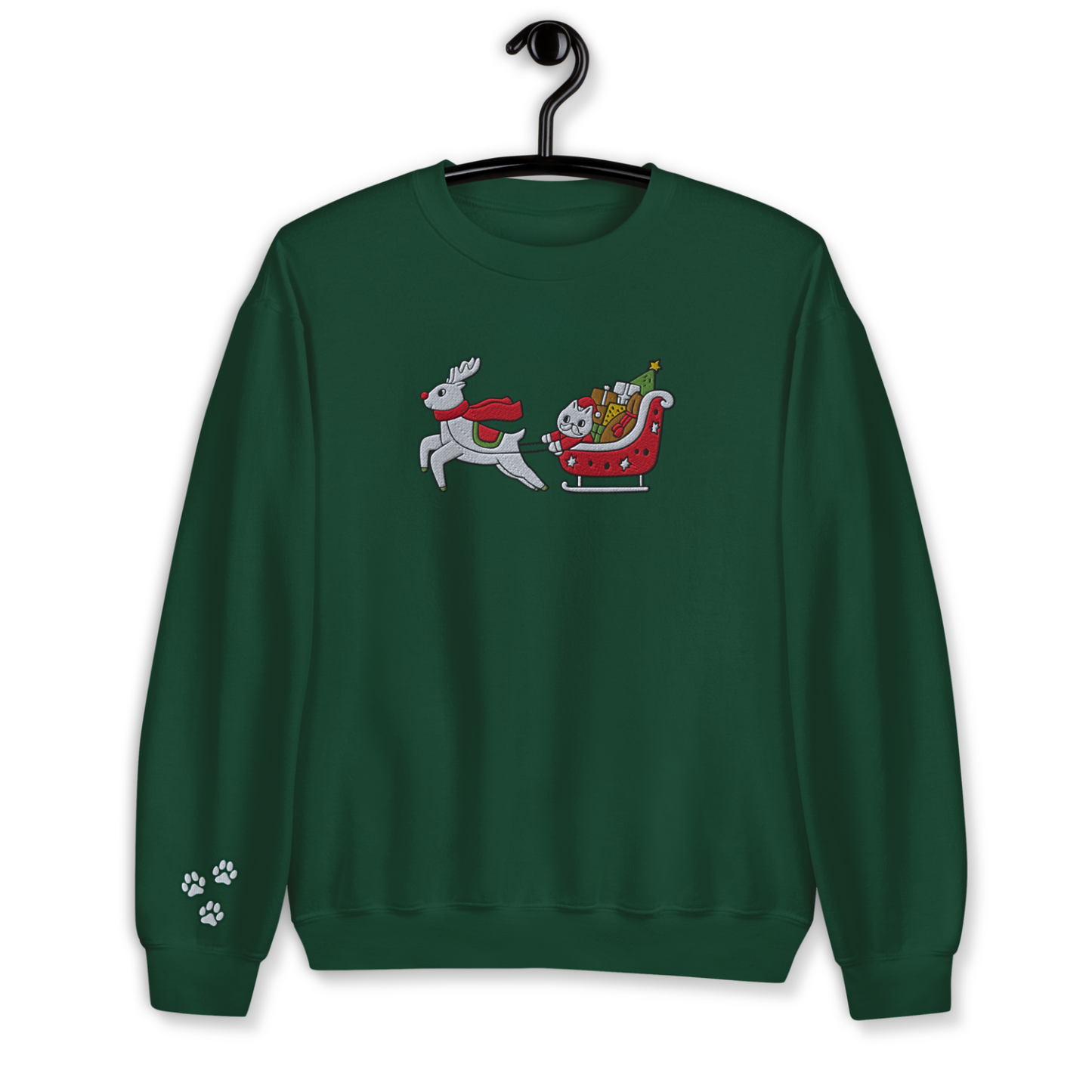 Cat Riding Rodolph Embroidery Unisex Sweatshirt