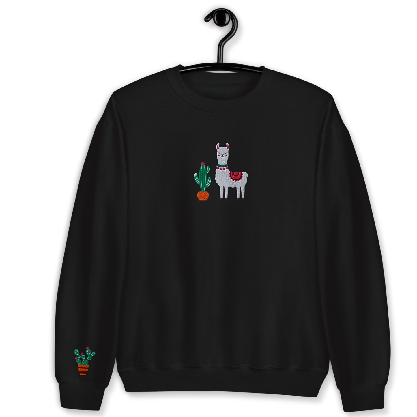 Lama and Cactus Embroidery Unisex Sweatshirt