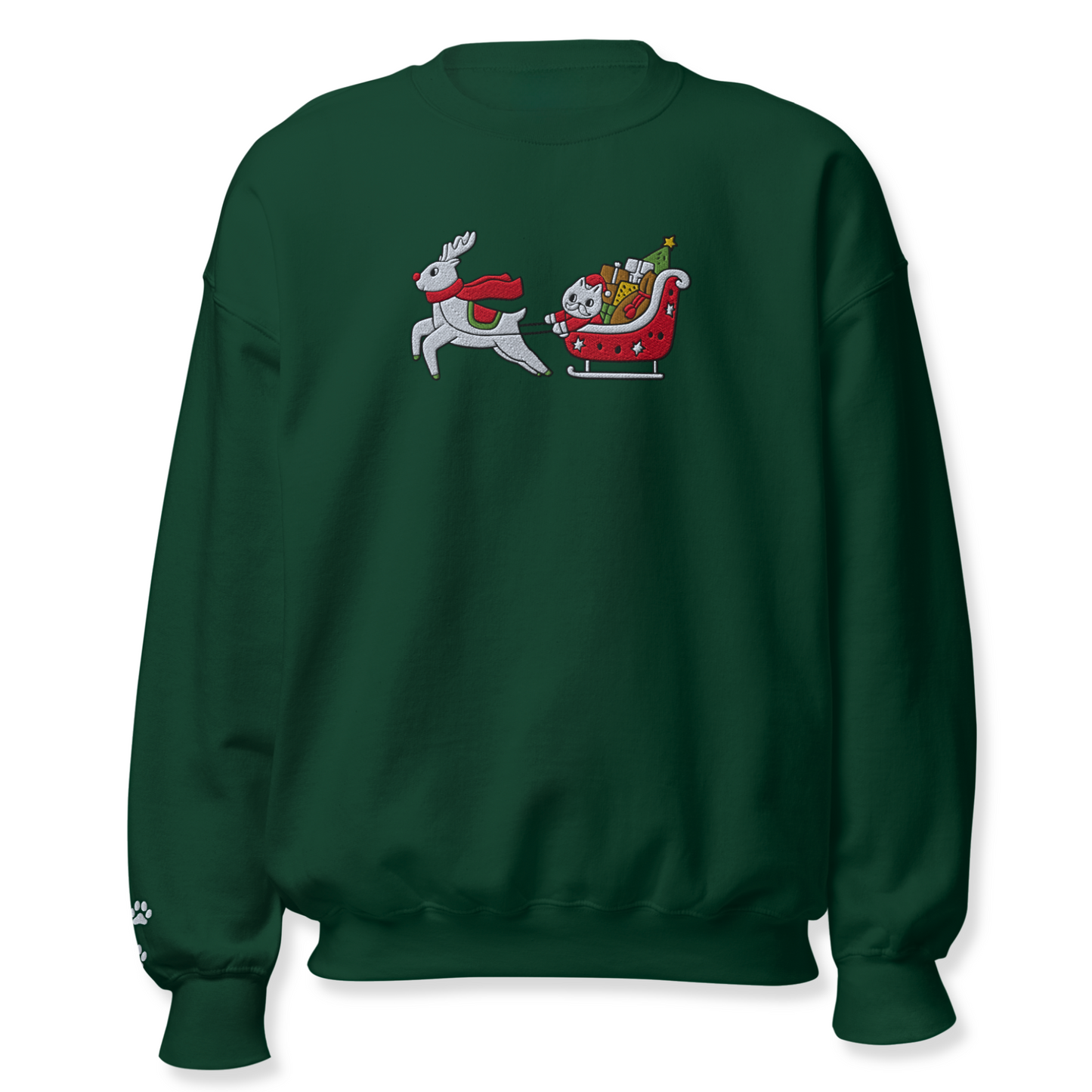 Cat Riding Rodolph Embroidery Unisex Sweatshirt