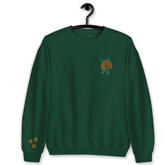 Dog Face with Green Scarfe Embroidery Unisex Sweatshirt