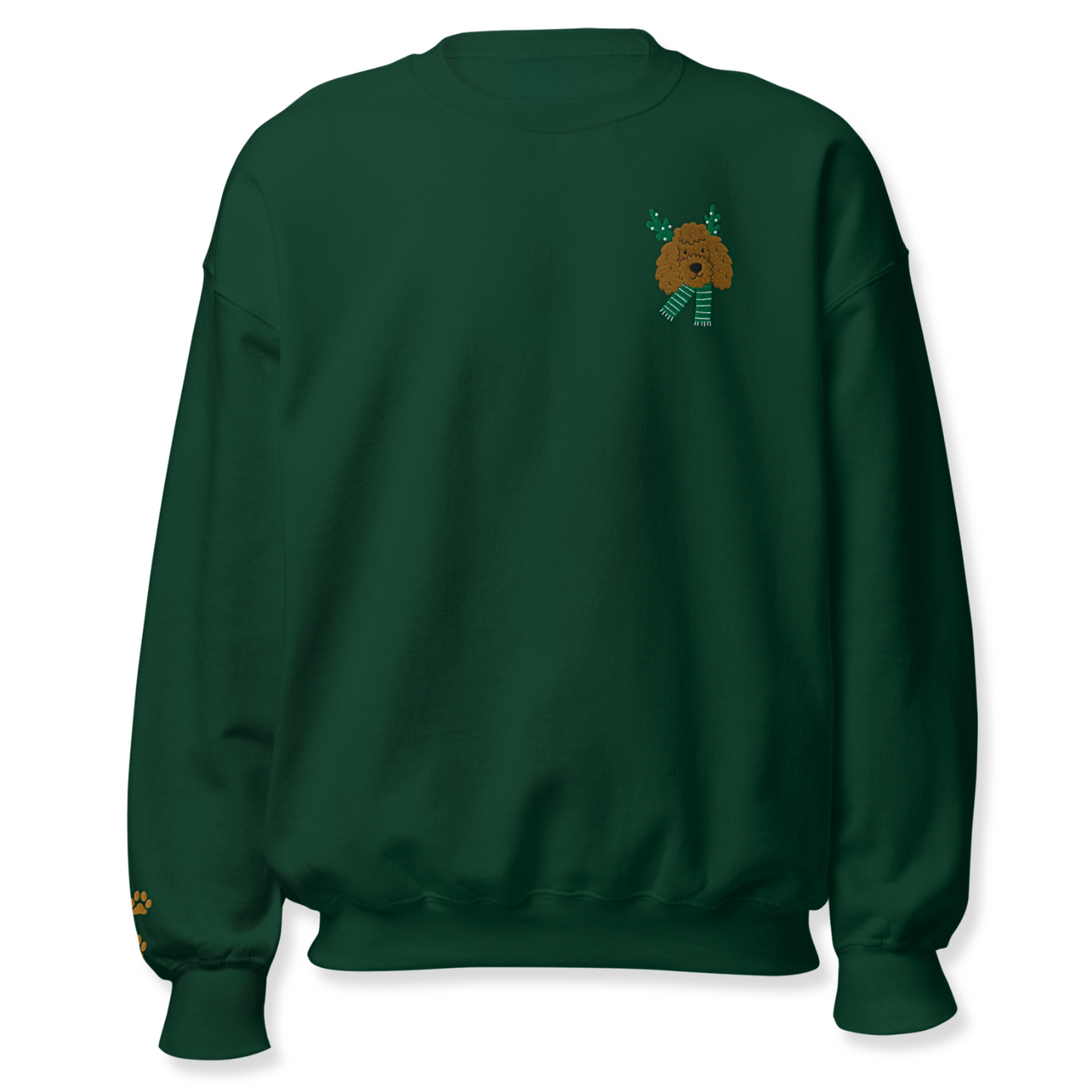 Dog Face with Green Scarfe Embroidery Unisex Sweatshirt