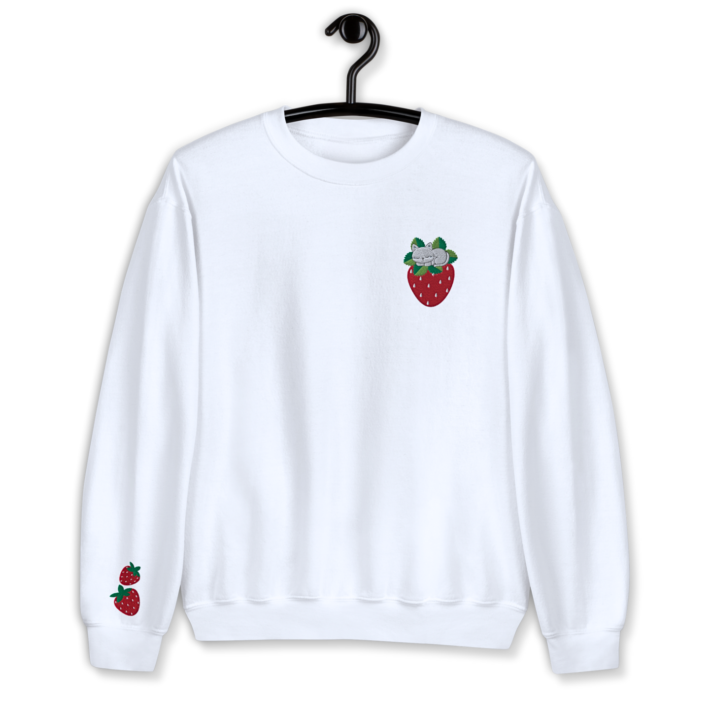 Cat on Strawberry Embroidery Sweatshirt