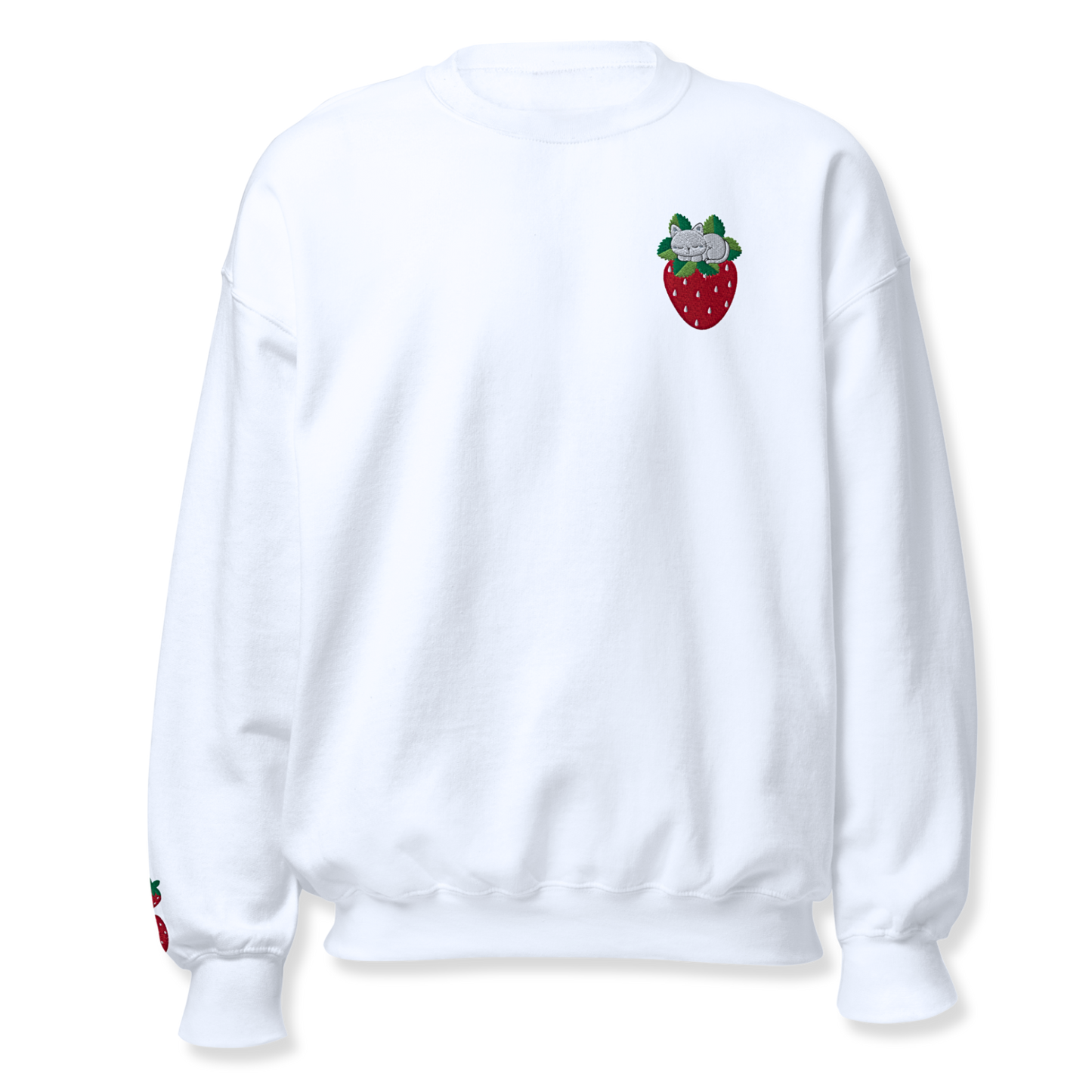 Cat on Strawberry Embroidery Sweatshirt