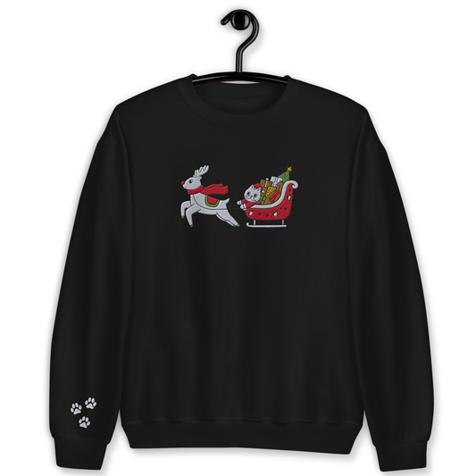 Cat Riding Rodolph Embroidery Unisex Sweatshirt