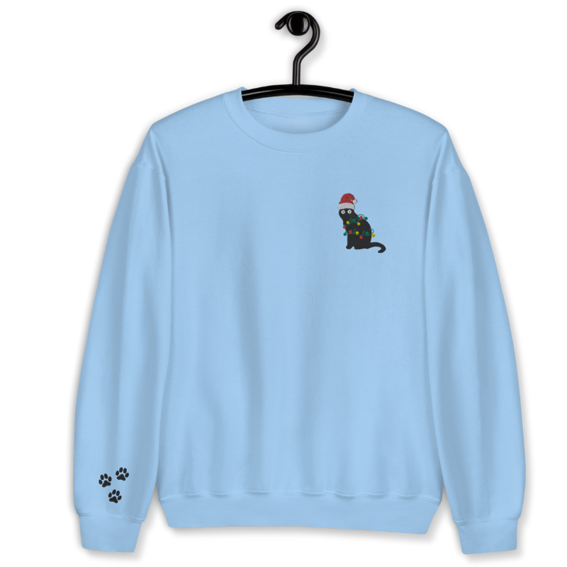 Cat with Christmas Lightings Embroidery Unisex Sweatshirt