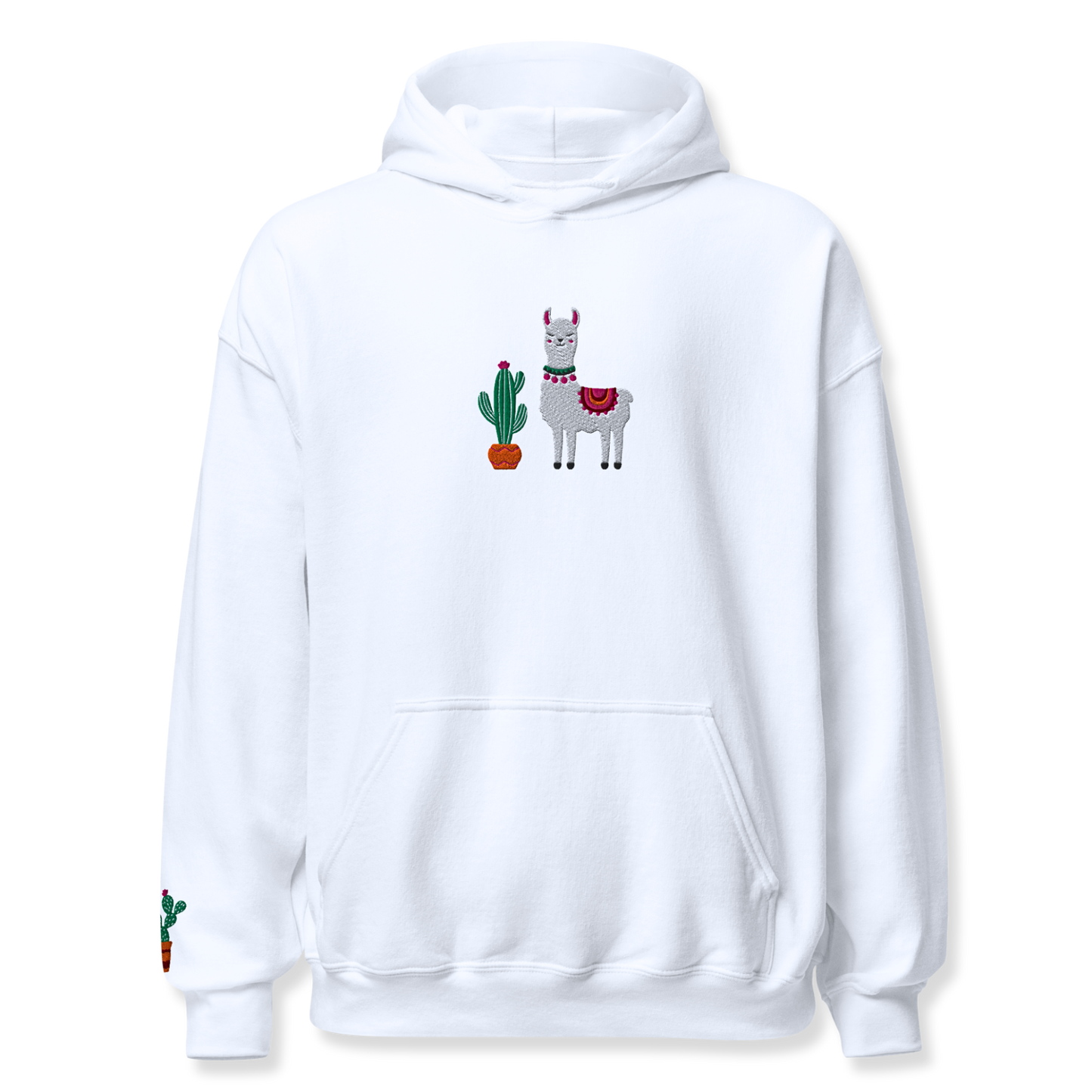 Lama and Cactus Embroidery Unisex Hoodie