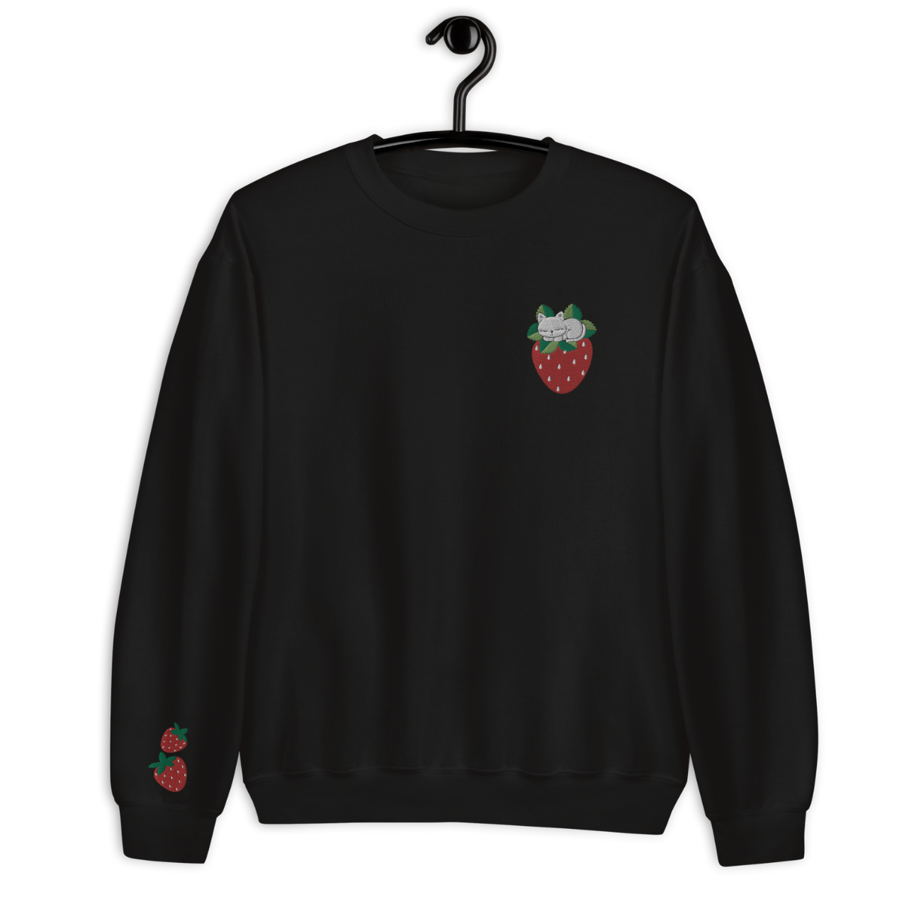 Cat on Strawberry Embroidery Sweatshirt