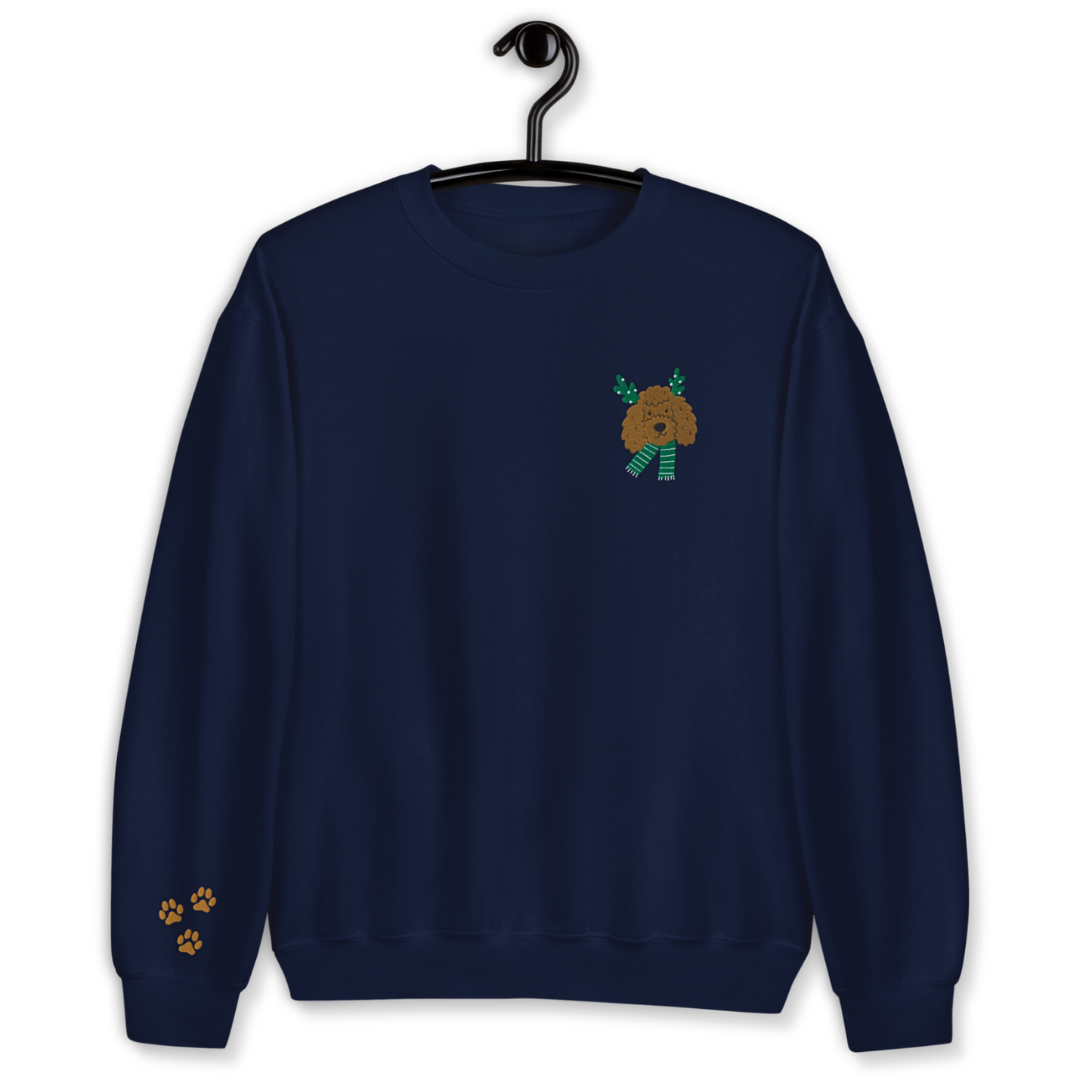 Dog Face with Green Scarfe Embroidery Unisex Sweatshirt