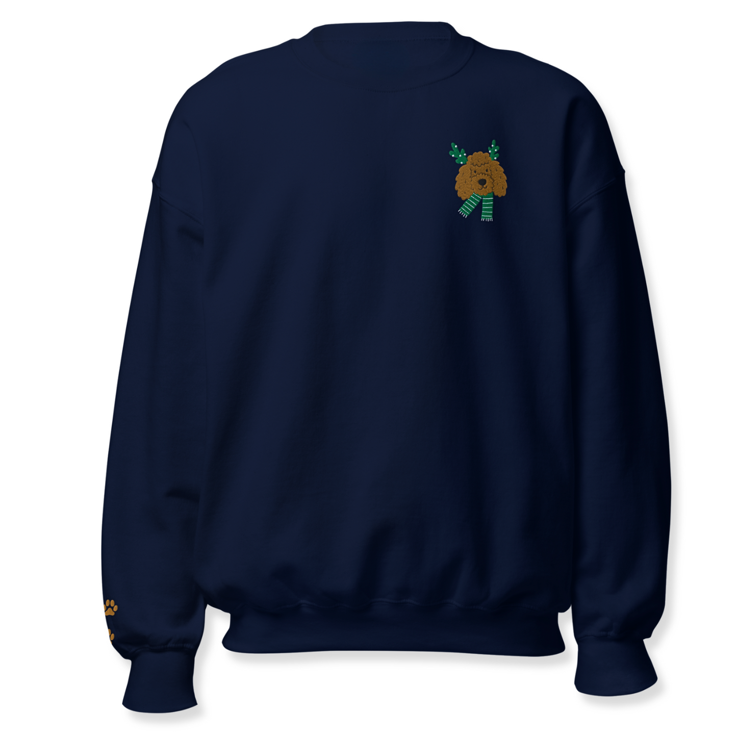 Dog Face with Green Scarfe Embroidery Unisex Sweatshirt