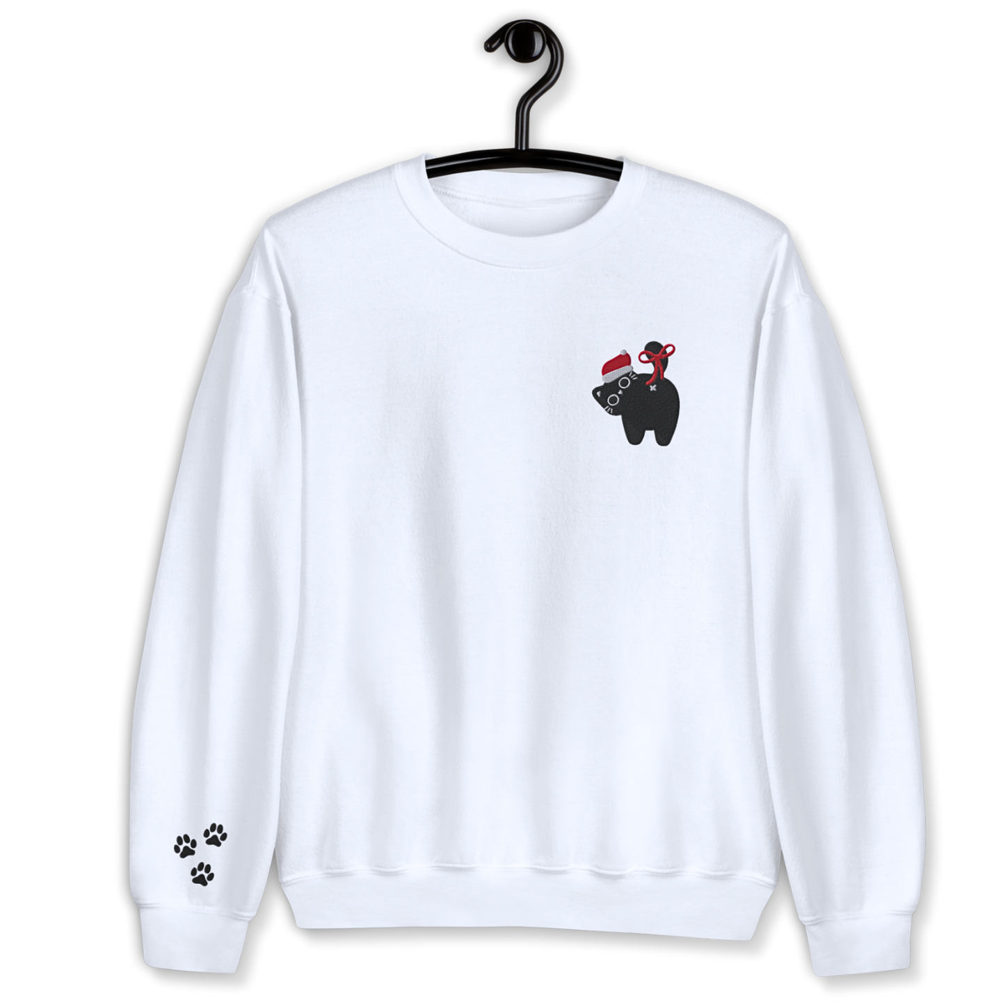 Black Cat with Santa Hat Embroidery Unisex Sweatshirt