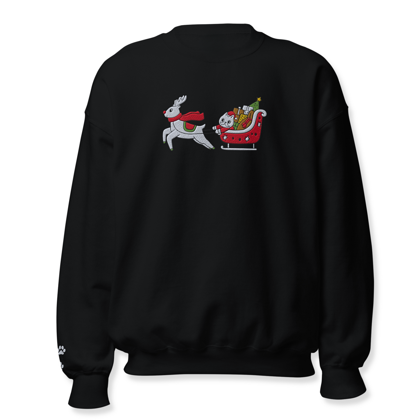 Cat Riding Rodolph Embroidery Unisex Sweatshirt