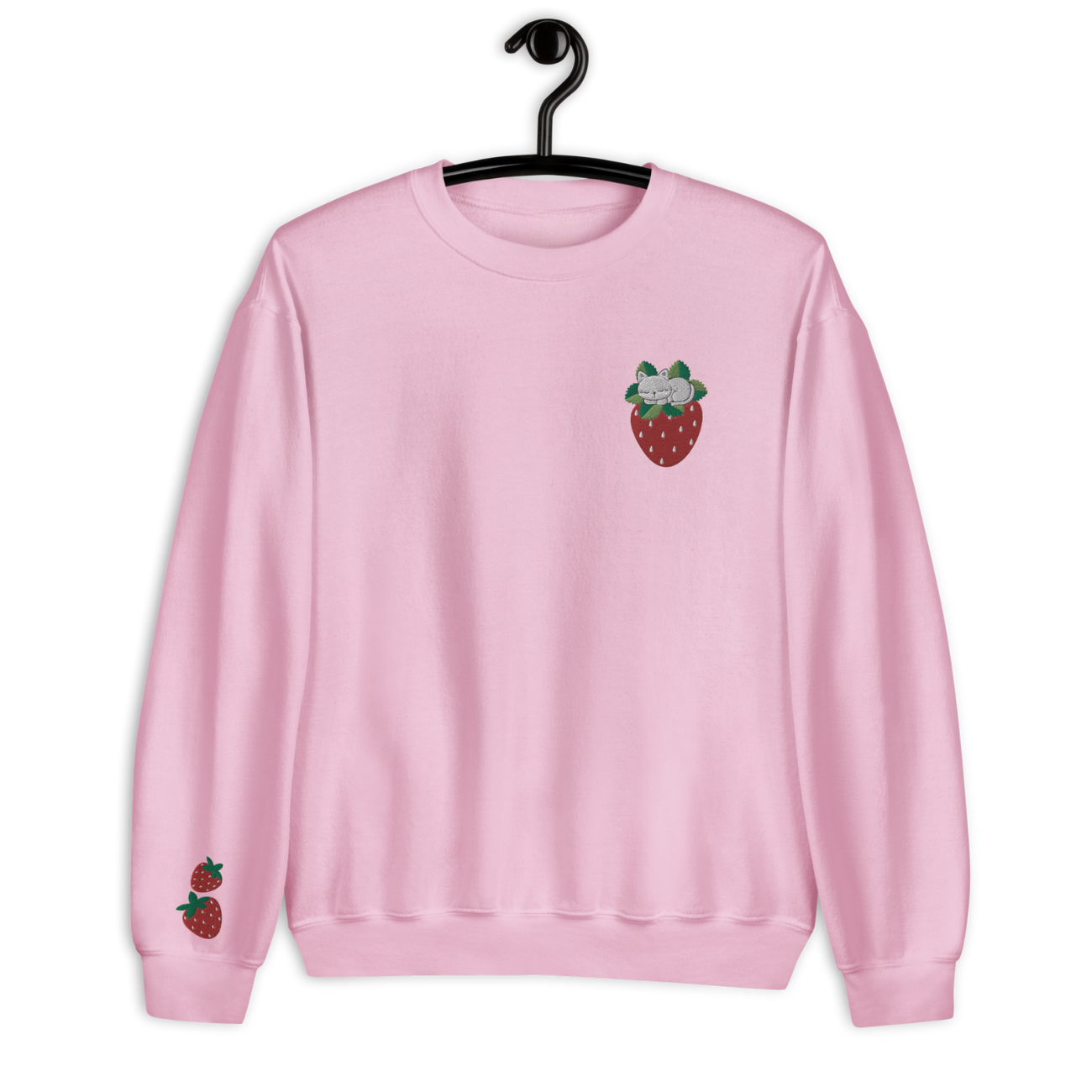 Cat on Strawberry Embroidery Sweatshirt