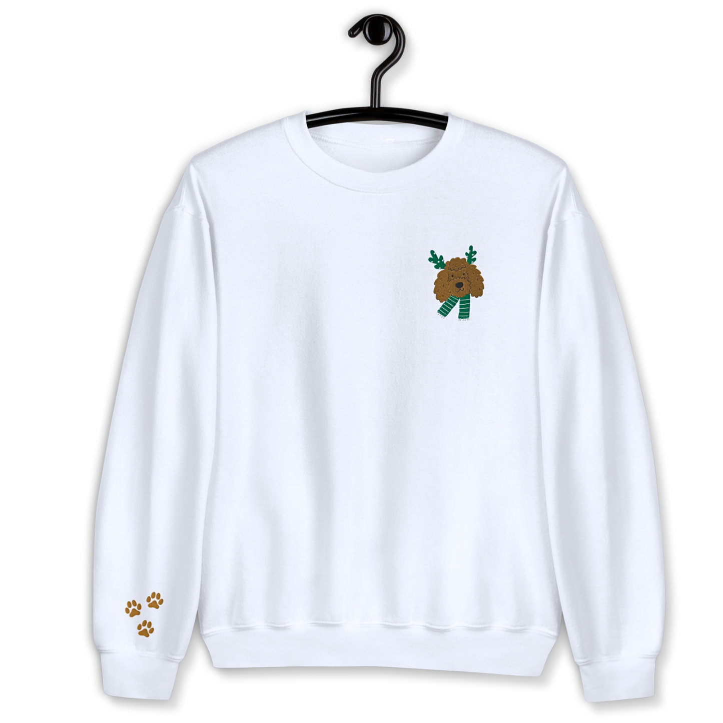 Dog Face with Green Scarfe Embroidery Unisex Sweatshirt