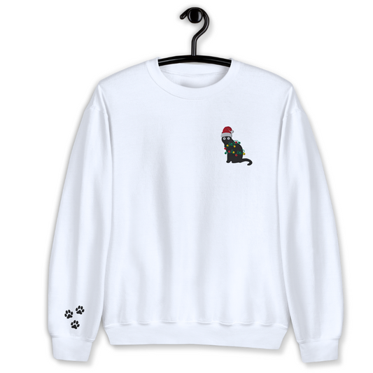 Cat with Christmas Lightings Embroidery Unisex Sweatshirt