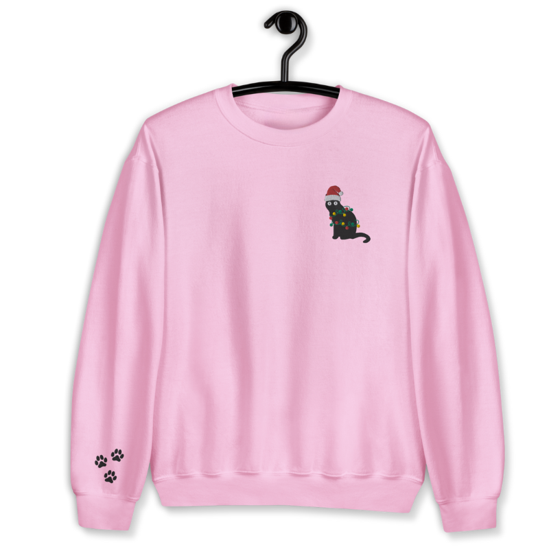 Cat with Christmas Lightings Embroidery Unisex Sweatshirt