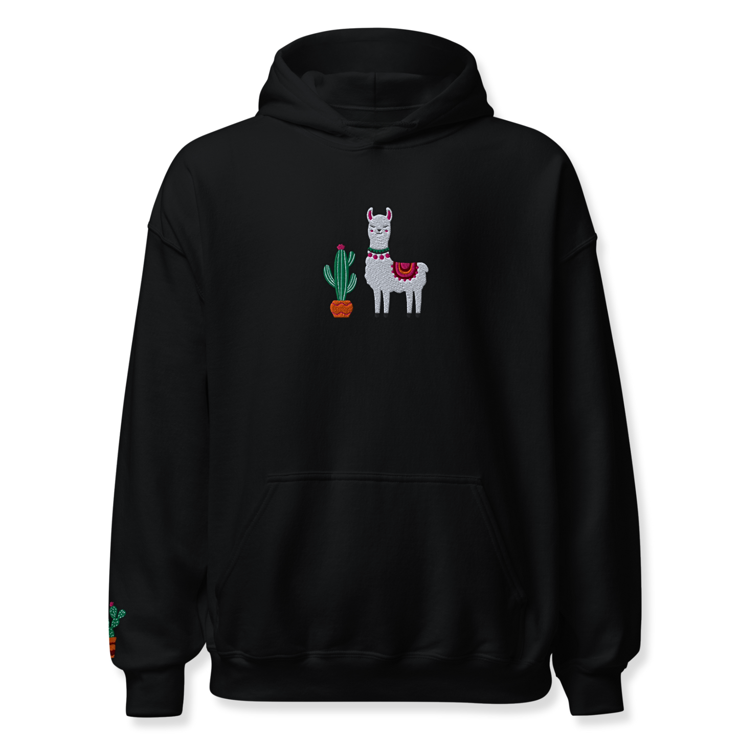 Lama and Cactus Embroidery Unisex Hoodie