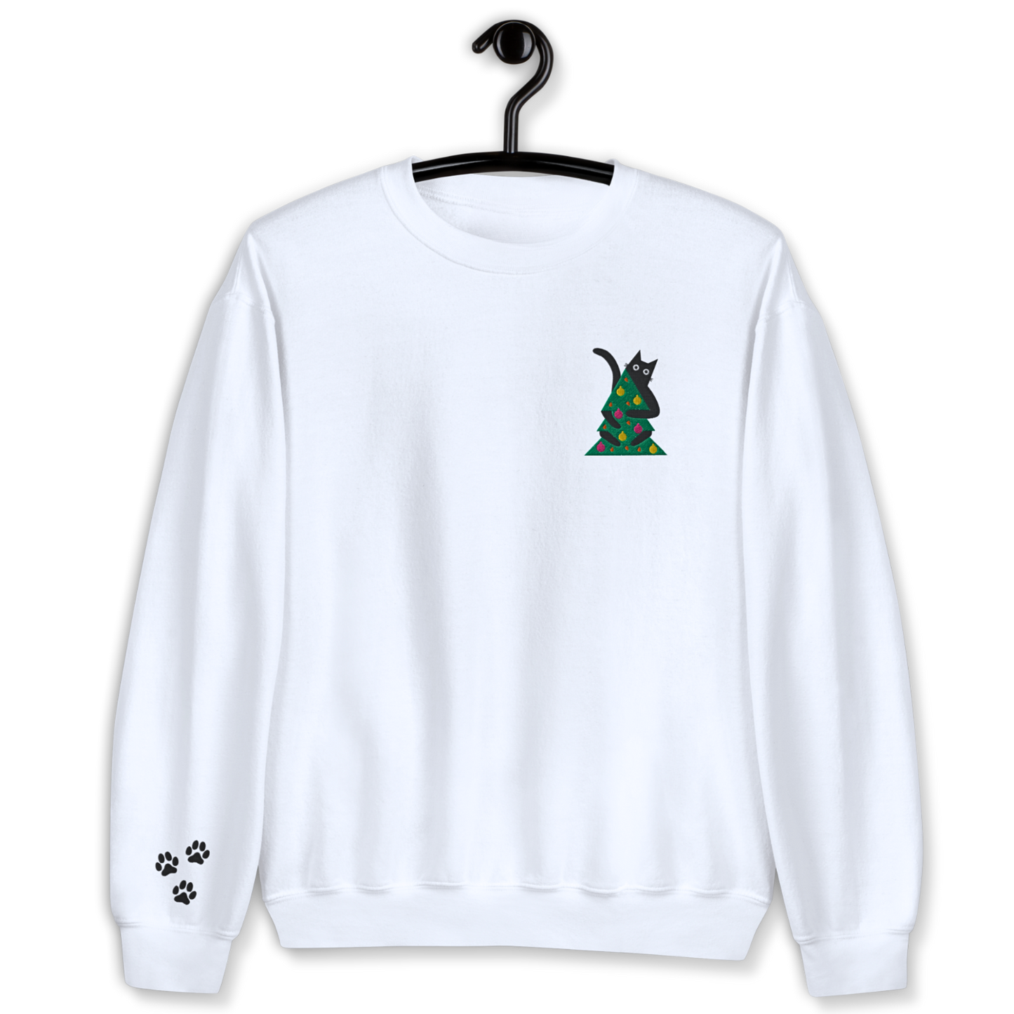 Cat Holding Christmas Tree Embroidery Unisex Sweatshirt