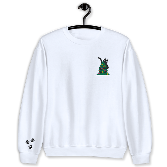 Cat Holding Christmas Tree Embroidery Unisex Sweatshirt