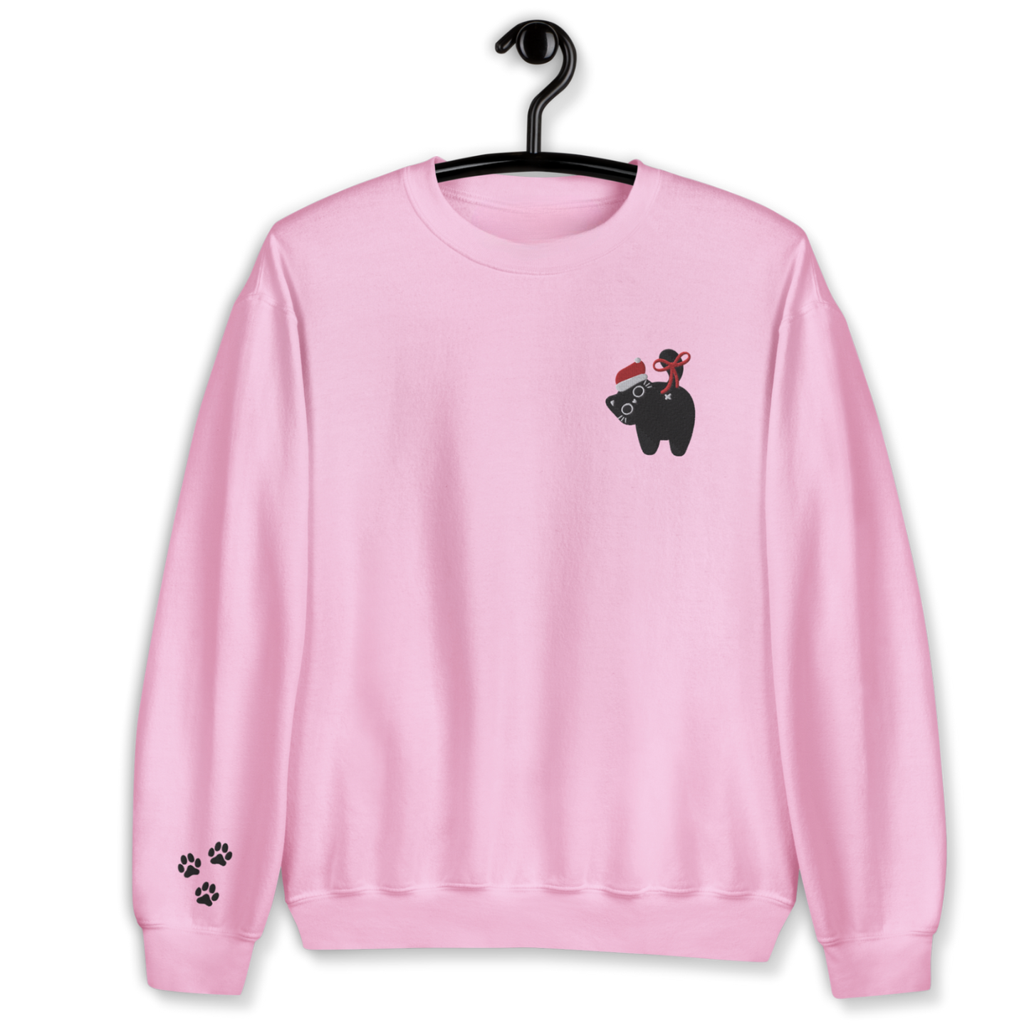 Black Cat with Santa Hat Embroidery Unisex Sweatshirt