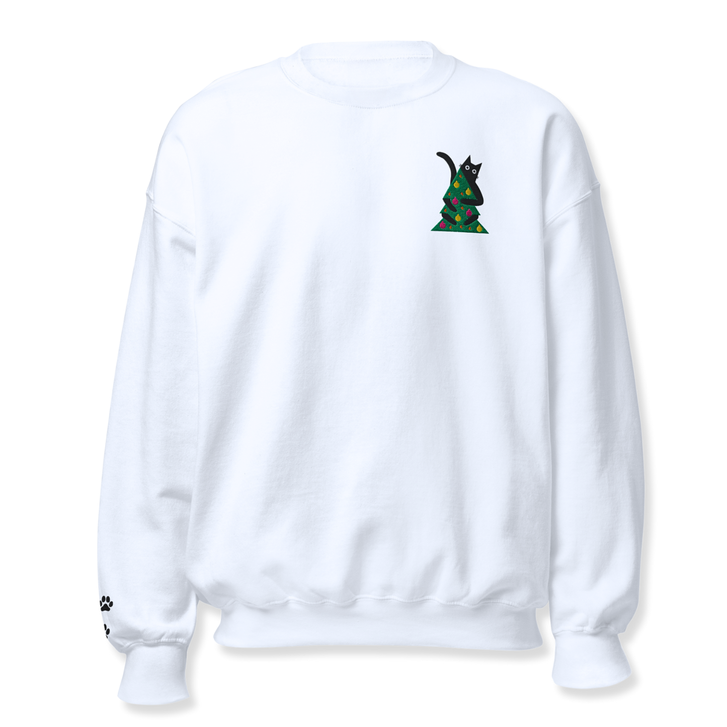 Cat Holding Christmas Tree Embroidery Unisex Sweatshirt