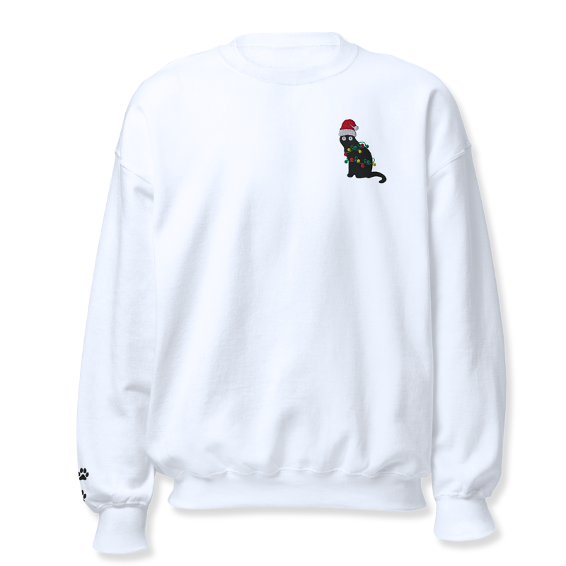 Cat with Christmas Lightings Embroidery Unisex Sweatshirt