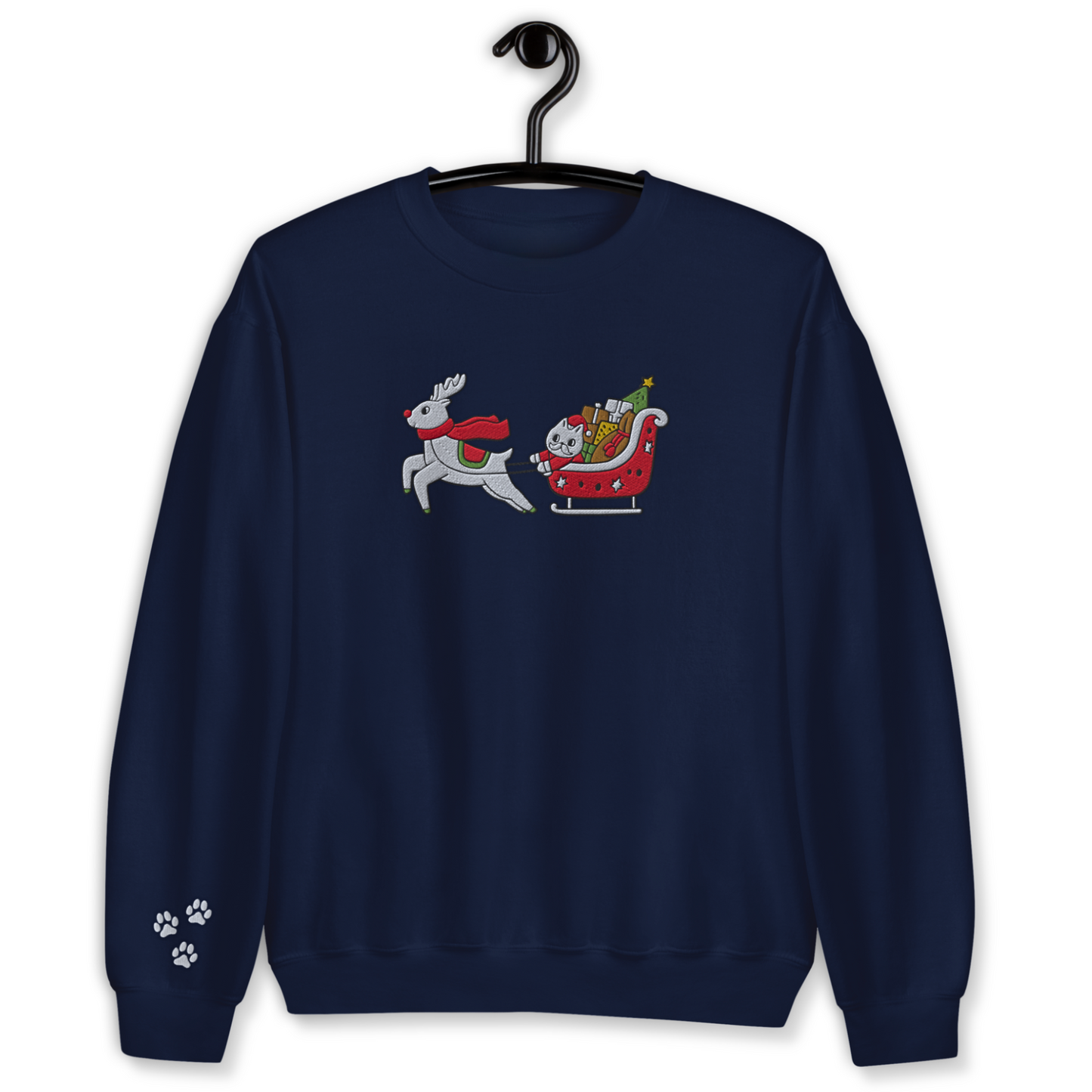 Cat Riding Rodolph Embroidery Unisex Sweatshirt