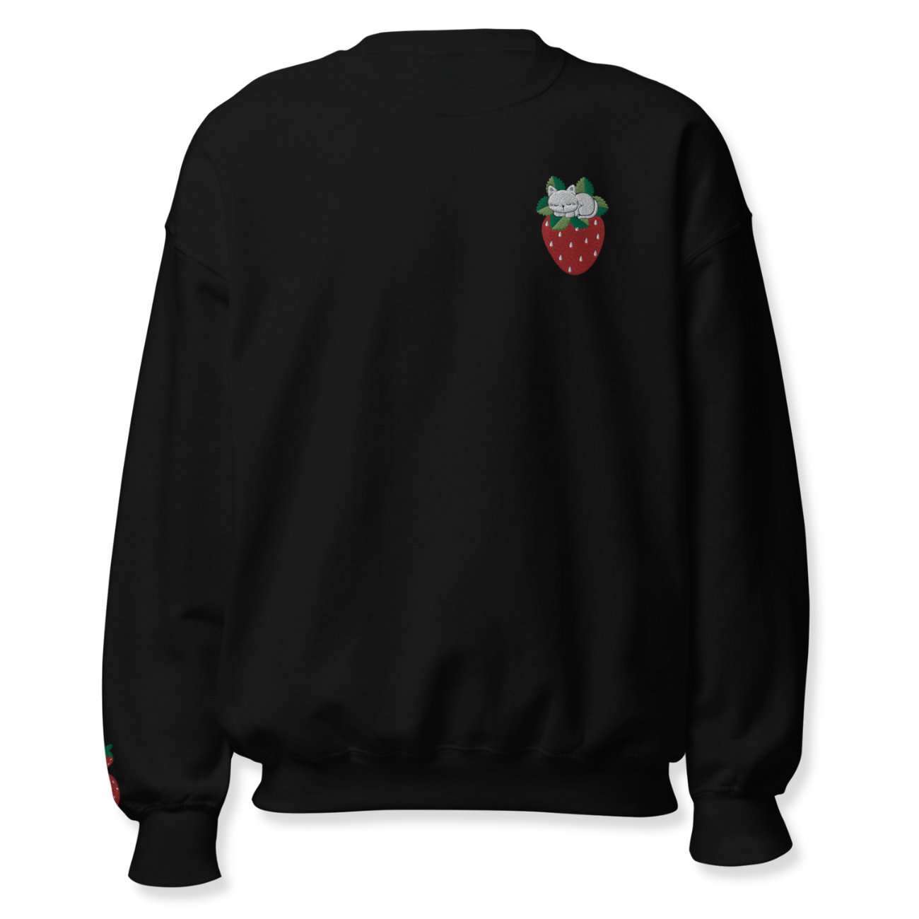 Cat on Strawberry Embroidery Sweatshirt