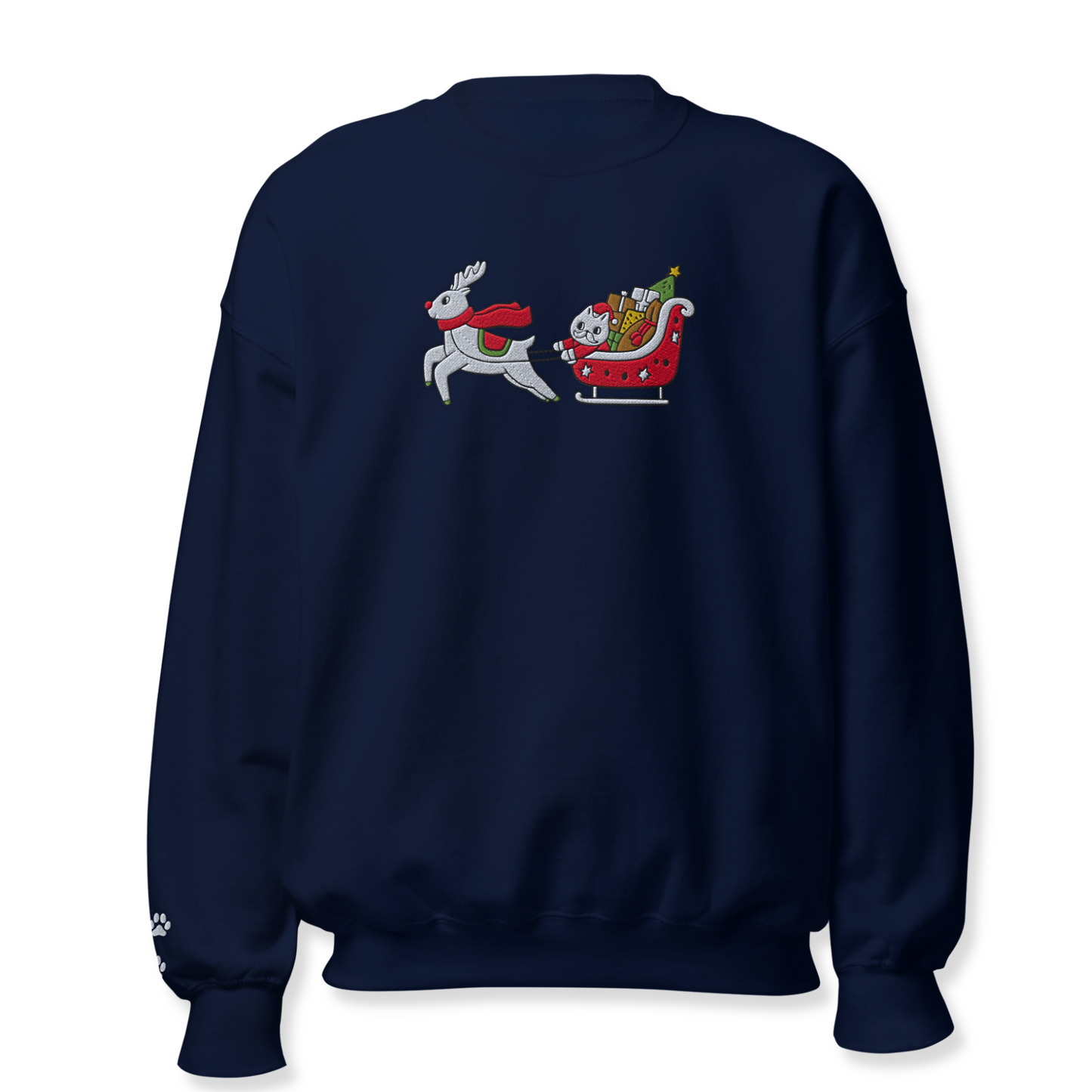 Cat Riding Rodolph Embroidery Unisex Sweatshirt