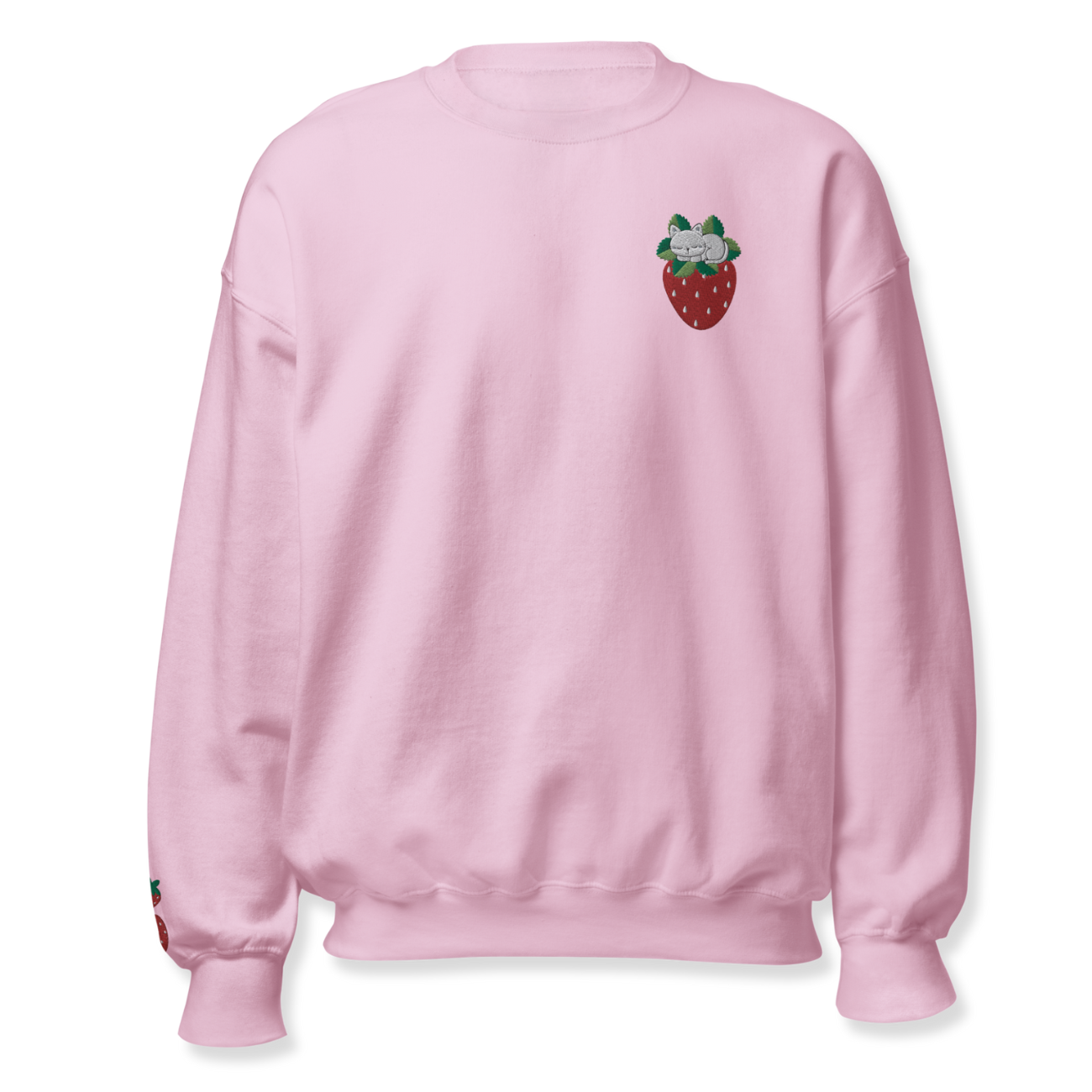 Cat on Strawberry Embroidery Sweatshirt