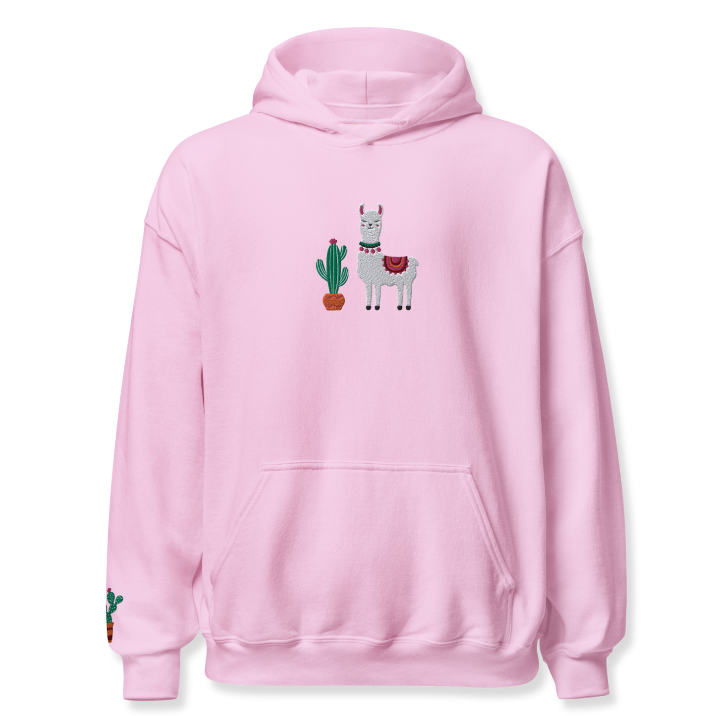 Lama and Cactus Embroidery Unisex Hoodie