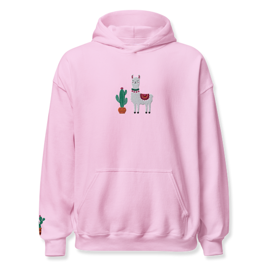 Lama and Cactus Embroidery Unisex Hoodie