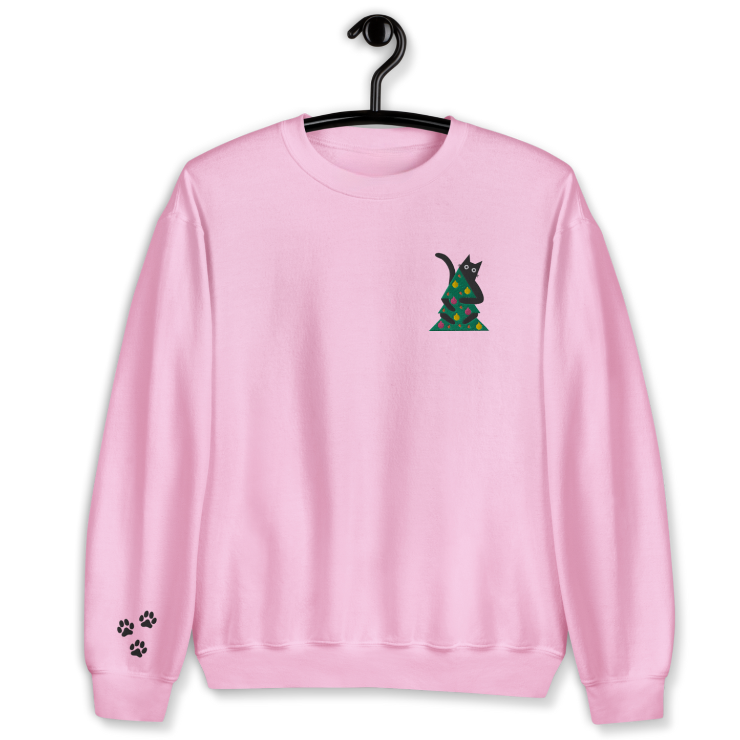 Cat Holding Christmas Tree Embroidery Unisex Sweatshirt