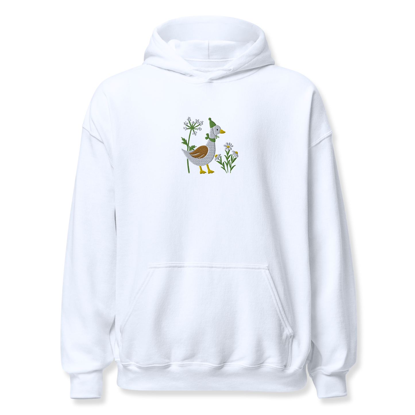 Duck with Daisy Embroidery Unisex Hoodie