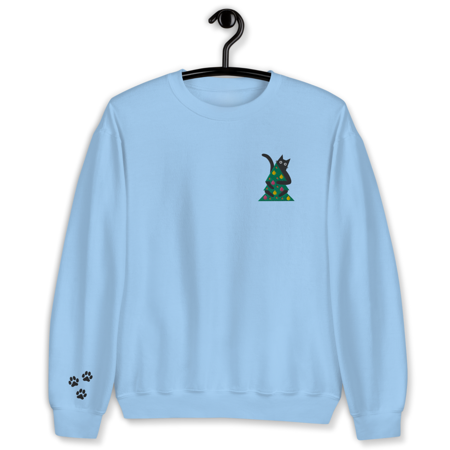 Cat Holding Christmas Tree Embroidery Unisex Sweatshirt