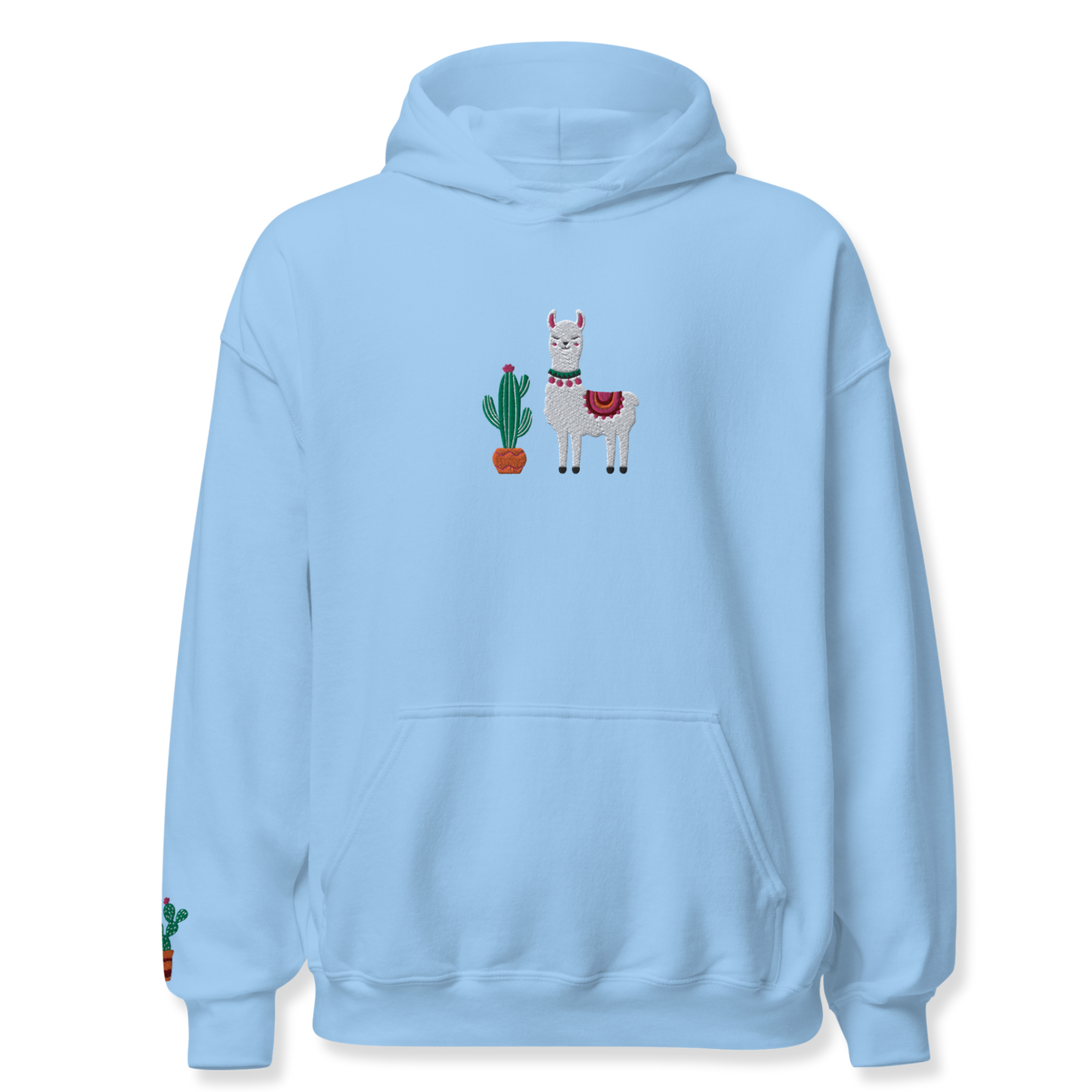 Lama and Cactus Embroidery Unisex Hoodie