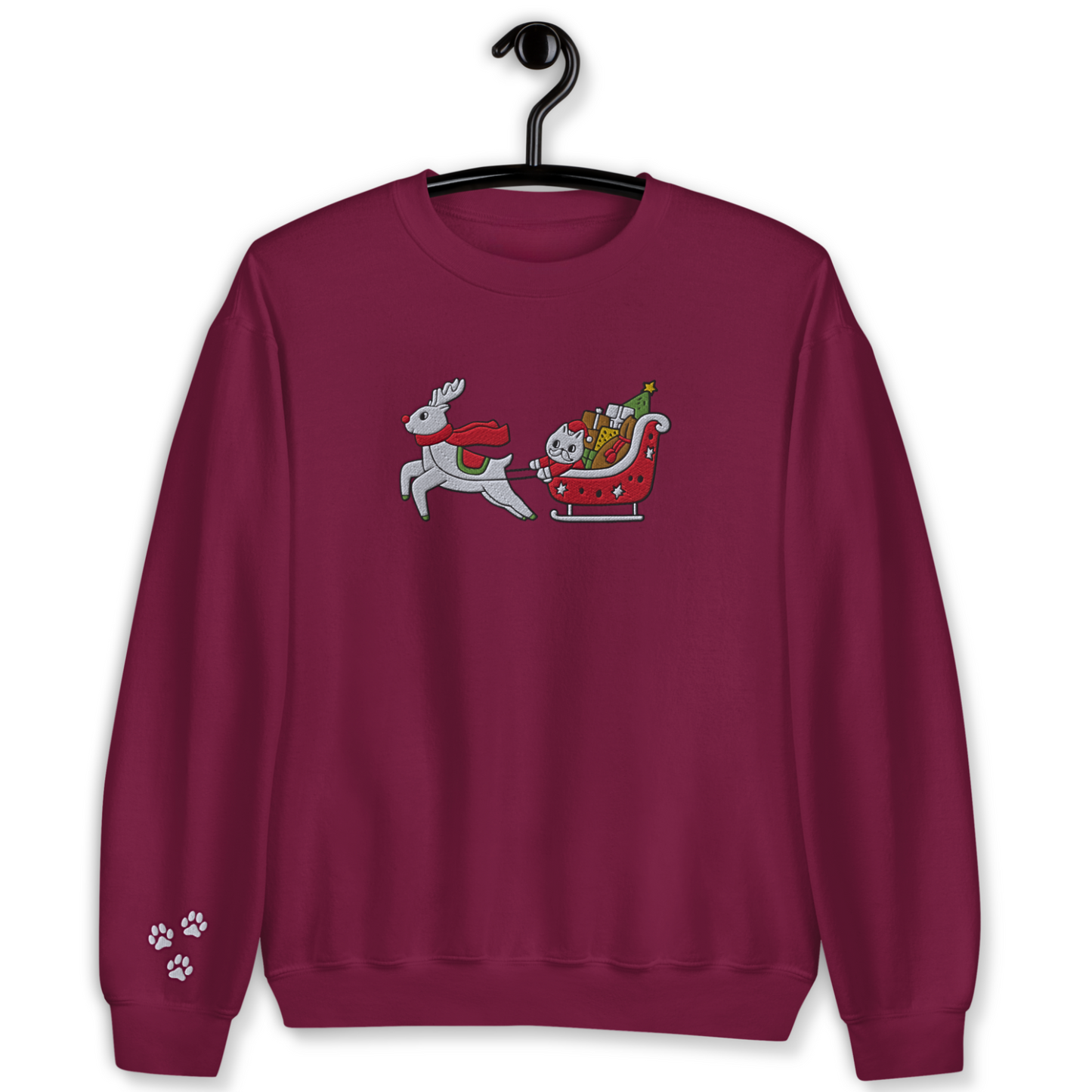 Cat Riding Rodolph Embroidery Unisex Sweatshirt