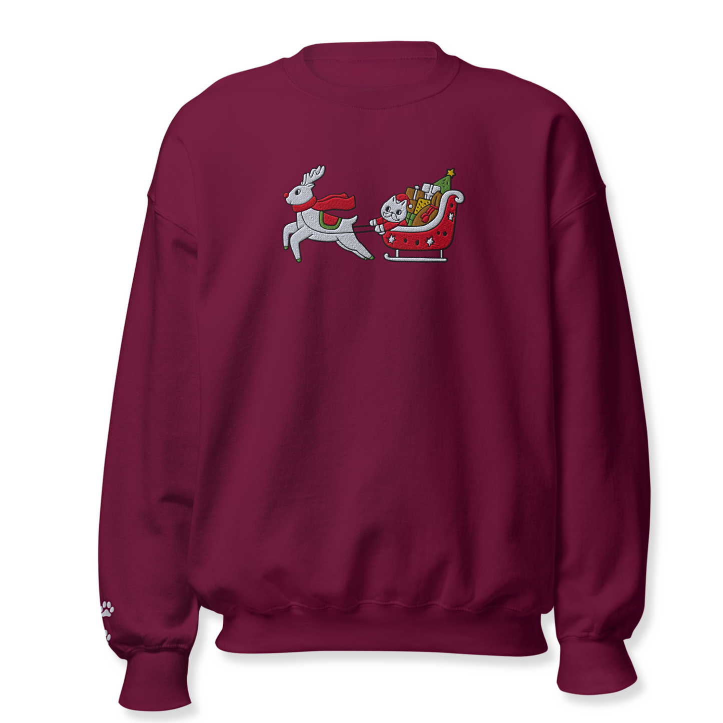 Cat Riding Rodolph Embroidery Unisex Sweatshirt