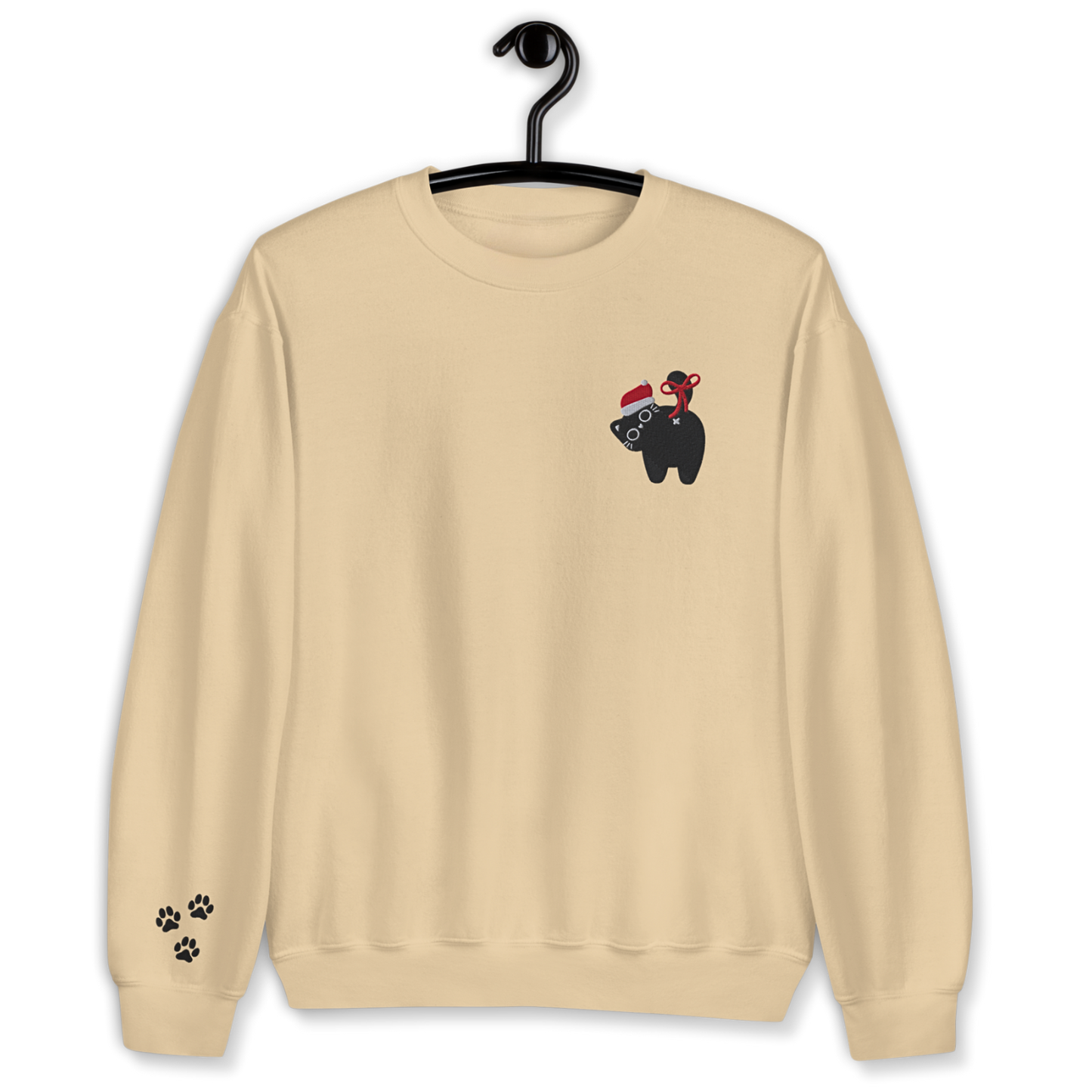 Black Cat with Santa Hat Embroidery Unisex Sweatshirt